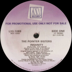Pointer Sisters Insanity USED VINYL 12INCH SINGLE 33 S RPM PROMO