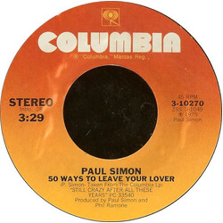 Paul Simon 50 Ways To Leave Your Lover / Some Folks Lives Roll Easy USED VINYL 7INCH 45 RPM STYRENE STEREO