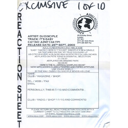 DJ Disciple It's Easy USED VINYL 12INCH TEST PRESSING WHITE LABEL