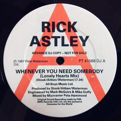 Rick Astley Whenever You Need Somebody USED VINYL 12INCH 45 RPM SINGLE PROMO