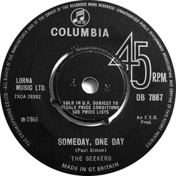 The Seekers Someday, One Day USED VINYL 7INCH 45 RPM SINGLE