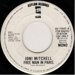 Joni Mitchell Free Man In Paris Vinyl 7" USED