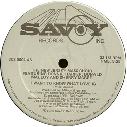 The New Jersey Mass Choir I Want To Know What Love Is USED VINYL 12INCH 33 S RPM SINGLE