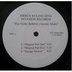 Fierce Ruling Diva You Gotta Believe (Atomic Slide) VINYL 12" USED