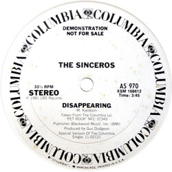 The Sinceros Disappearing USED VINYL 12INCH 33 S RPM PROMO