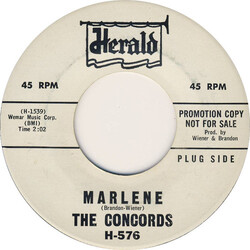 The Concords (3) Marlene / Our Love Wasn't Meant To Be USED VINYL 7INCH 45 RPM SINGLE PROMO
