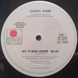 Carol Jiani Hit 'N Run Lover USED VINYL 12INCH 33 S RPM PROMO