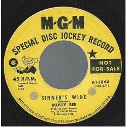 Molly Bee Sinner's Wine USED VINYL 7INCH 45 RPM PROMO
