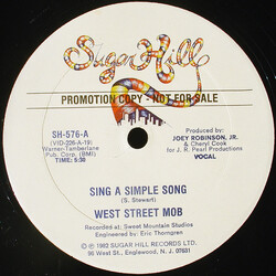 West Street Mob Sing A Simple Song / Another Muther For Ya USED VINYL 12INCH PROMO