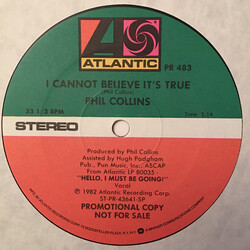Phil Collins I Cannot Believe It's True USED VINYL 12INCH 33 S RPM SINGLE PROMO STEREO