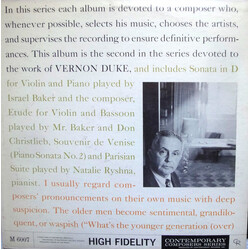 Vernon Duke Sonata in D / Etude for Violin and Bassoon / Souvenir de Venise / Parisian Suite Vinyl LP USED
