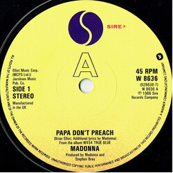 Madonna Papa Don't Preach USED VINYL 7INCH 45 RPM SINGLE