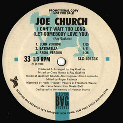 Joe Church I Can't Wait Too Long (Let Somebody Love You) USED VINYL 12INCH 33 S RPM PROMO