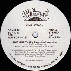 Civil Attack (2) Not Guilty (By Reason Of Insanity) USED VINYL 12INCH 33 S RPM SINGLE PROMO STEREO
