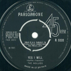 The Hollies Yes I Will USED VINYL 7INCH 45 RPM SINGLE