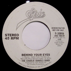 The Charlie Daniels Band Behind Your Eyes Vinyl 7" USED
