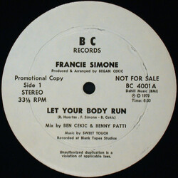 Francie Simone Let Your Body Run USED VINYL 12INCH 33 S RPM PROMO
