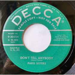 The Paris Sisters Don't Tell Anybody / Mind Reader USED VINYL 7INCH 45 RPM PROMO