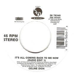 Céline Dion It's All Coming Back To Me Now USED VINYL 7INCH 45 RPM SINGLE STEREO