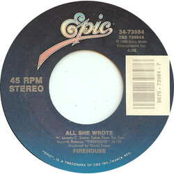 Firehouse (2) All She Wrote USED VINYL 7INCH 45 RPM SINGLE STYRENE