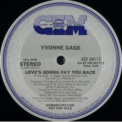 Yvonne Gage Love's Gonna Pay You Back USED VINYL 12INCH 33 S RPM PROMO STEREO