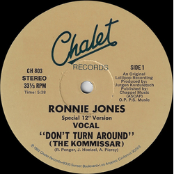 Ronnie Jones Don't Turn Around (The Kommissar) (Special 12" Version) Vinyl 12" USED