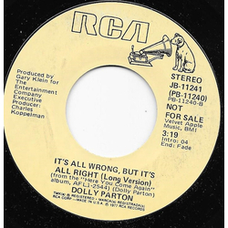 Dolly Parton It's All Wrong, But It's All Right Vinyl 7" USED