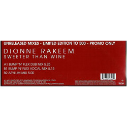 Dionne Rakeem Sweeter Than Wine (Unreleased Mixes) USED VINYL 12INCH LIMITED EDITION PROMO