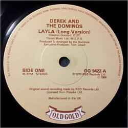 Derek & The Dominos / Eric Clapton Layla / Only You Know And I Know Vinyl 7" USED