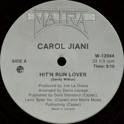 Carol Jiani Hit 'N Run Lover / All The People Of The World USED VINYL 12INCH 33 S RPM REPRESS
