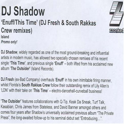 DJ Shadow Enuff / This Time USED VINYL 12INCH 45 RPM SINGLE PROMO WHITE LABEL