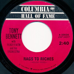 Tony Bennett Rags To Riches / One For My Baby (And One More For The Road) USED VINYL 7INCH 45 RPM