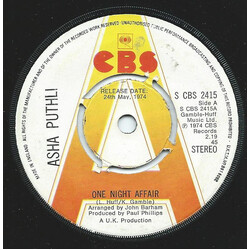 Asha Puthli One Night Affair USED VINYL 7INCH 45 RPM SINGLE PROMO