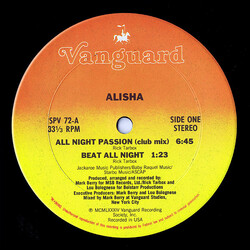 Alisha All Night Passion USED VINYL 12INCH 33 S RPM SINGLE