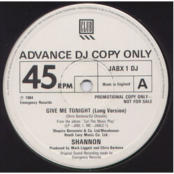 Shannon Give Me Tonight USED VINYL 12INCH PROMO