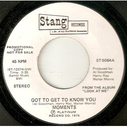 The Moments Got To Get To Know You / I Feel So Good Again USED VINYL 7INCH 45 RPM PROMO
