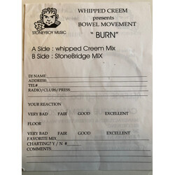 Whipped Creem / Bowel Movement Burn USED VINYL 12INCH PROMO WHITE LABEL