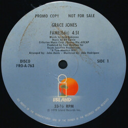 Grace Jones Fame USED VINYL 12INCH 33 S RPM PROMO