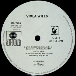 Viola Wills Up On The Roof USED VINYL 12INCH 33 S RPM PROMO SINGLE SIDED