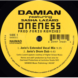 Damian Draghici / Sasha Lazard Oneness (Fred Jorio Remixes) USED VINYL 12INCH 33 S RPM