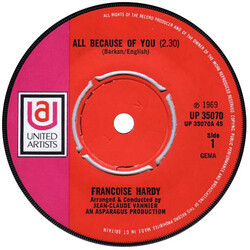 Françoise Hardy All Because Of You USED VINYL 7INCH 45 RPM SINGLE