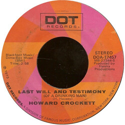 Howard Crockett Last Will And Testimony (Of A Drinking Man) USED VINYL 7INCH 45 RPM