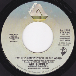 Air Supply Two Less Lonely People In The World Vinyl 7" USED