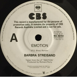 Barbra Streisand Emotion / Here We Are At Last USED VINYL 7INCH 45 RPM SINGLE PROMO
