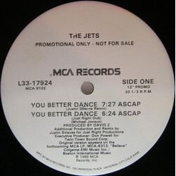 The Jets You Better Dance USED VINYL 12INCH SINGLE PROMO