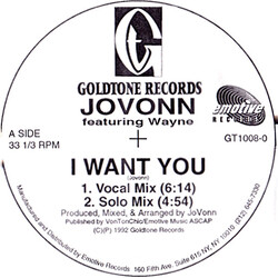 Jovonn / Wayne Brown I Want You USED VINYL 12INCH 33 S RPM WHITE LABEL