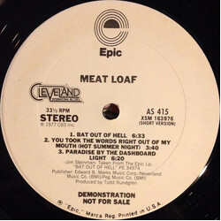 Meat Loaf Bat Out Of Hell/ You Took The Words Right Out Of My Mouth (Hot Summer Night)/ Paradise By The Dashboard Light USED VINYL 12INCH 33 S RPM PRO