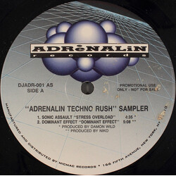 Various Adrenalin Techno Rush Sampler USED VINYL 12INCH 33 S RPM PROMO SAMPLER