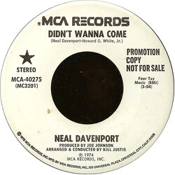 Neal Davenport Didn't Wanna Come USED VINYL 7INCH 45 RPM PROMO