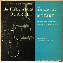 The Fine Arts Quartet / Reginald Kell / Wolfgang Amadeus Mozart Quintet For Clarinet And Strings In A Major, K. 581 Vinyl LP USED